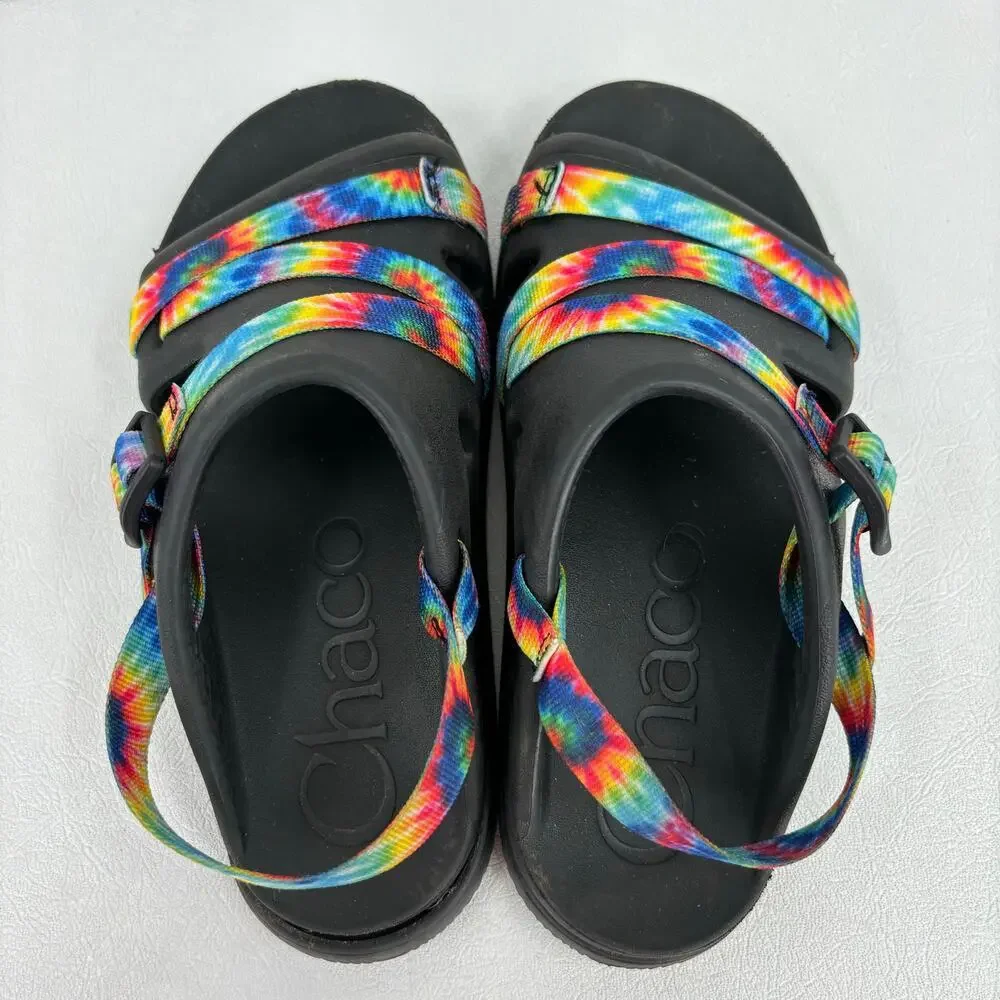 Chaco Chillos Sandals Size 5 Junior Sport‎ Black Rainbow Tie Dye Unisex Kids